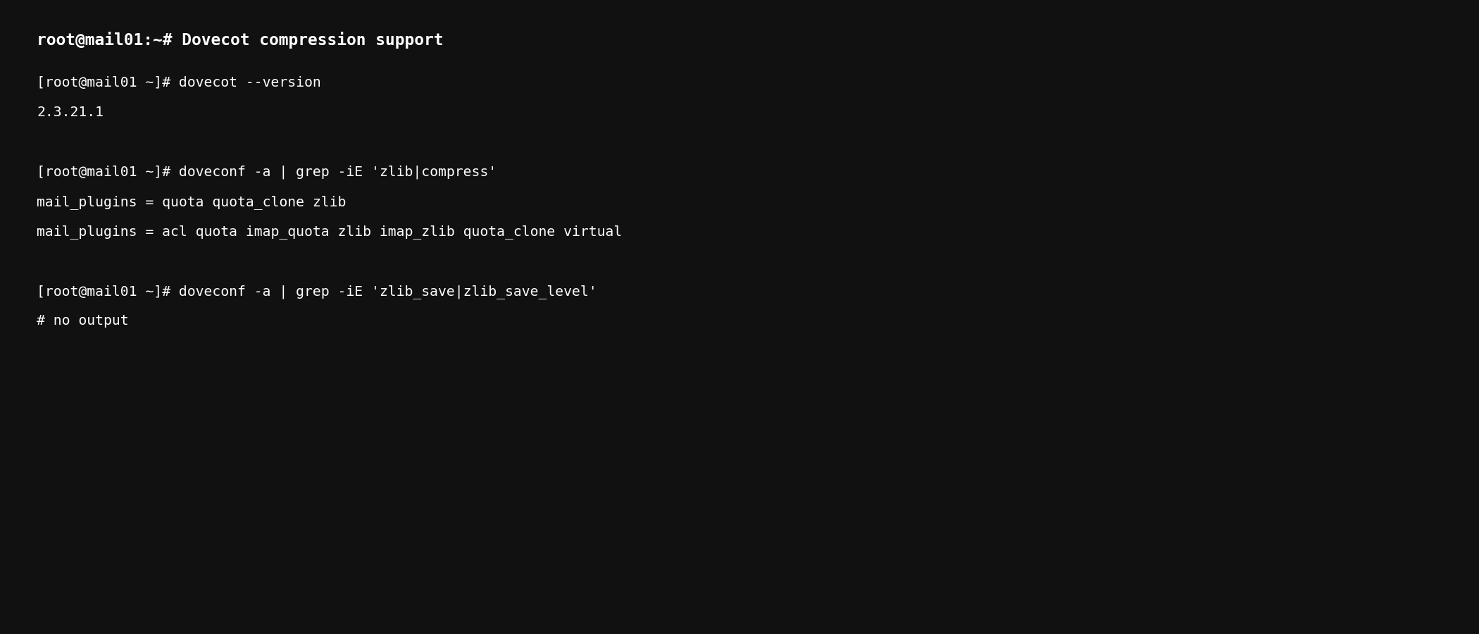 Dovecot version and zlib plugin