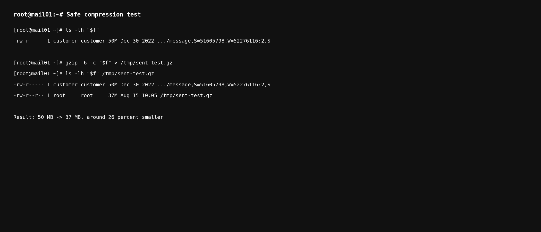 Testing gzip compression on one message